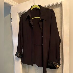 Nwt Vince leather trimmed button down, L